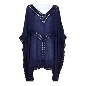 Lane Bryant Blue BOHO Crochet Detail Kaftan Top Size 14/16
